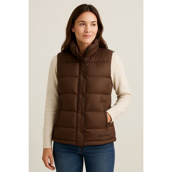 Eddie Bauer Goose Down Puffer Vest Quilted Premium Quality Brown M - Picture 1 of 7